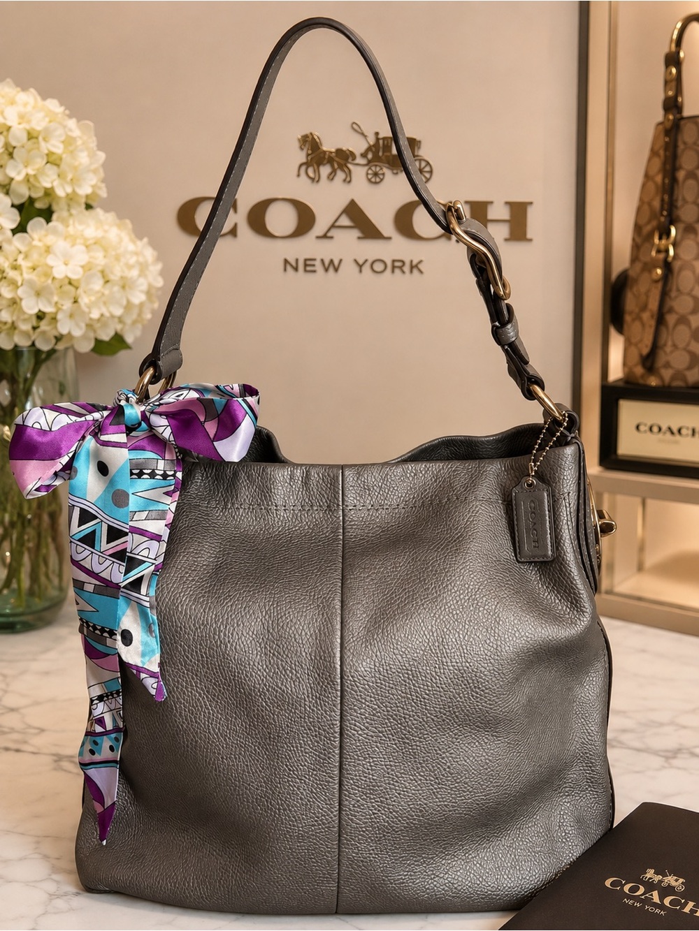 Coach Metallic Silver Leather Shoulder Bag